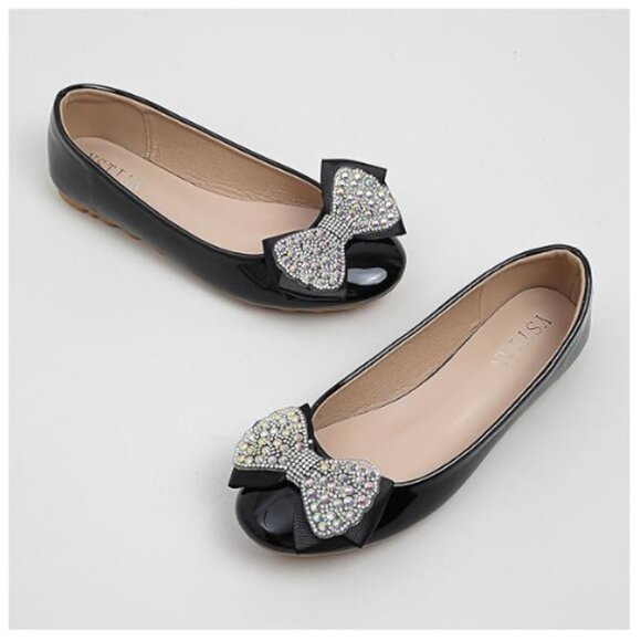 Women's Flat Shoe Patent Leather Comfortable Round Toe Bow Slip on 39 EUR Black - Picture 4 of 5